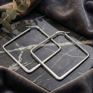 Minimalist Geometric Square Hoop Earrings 18K Gold Plated Stainless Steel